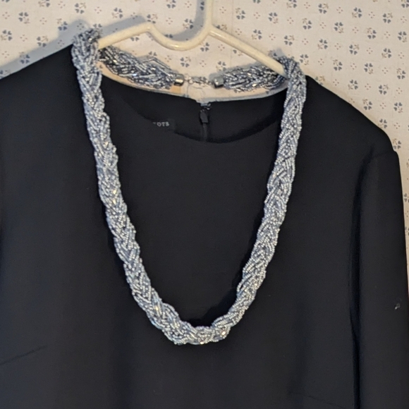 Blue Gray beaded necklace braided bling silver tone 15" long, gorgeous Boho - Picture 1 of 7